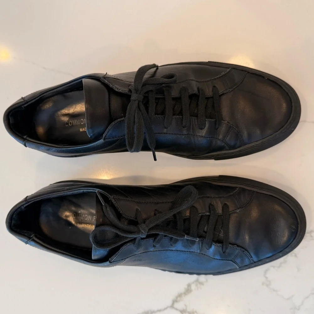 Men's Black Common Projects Leather Achilles Low-Top Sneakers size 8.5 - Picture 4 of 4